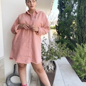 MISSGUIDED Plus oversized denim dress (pink)